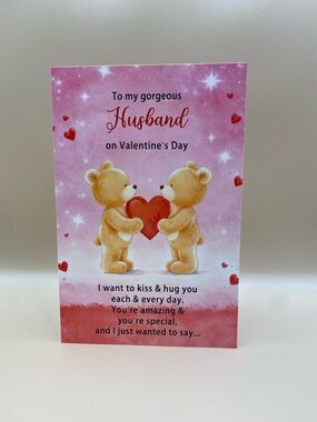 Valentine's Day Card for Husband - Pink Teddy Bears Holding Heart